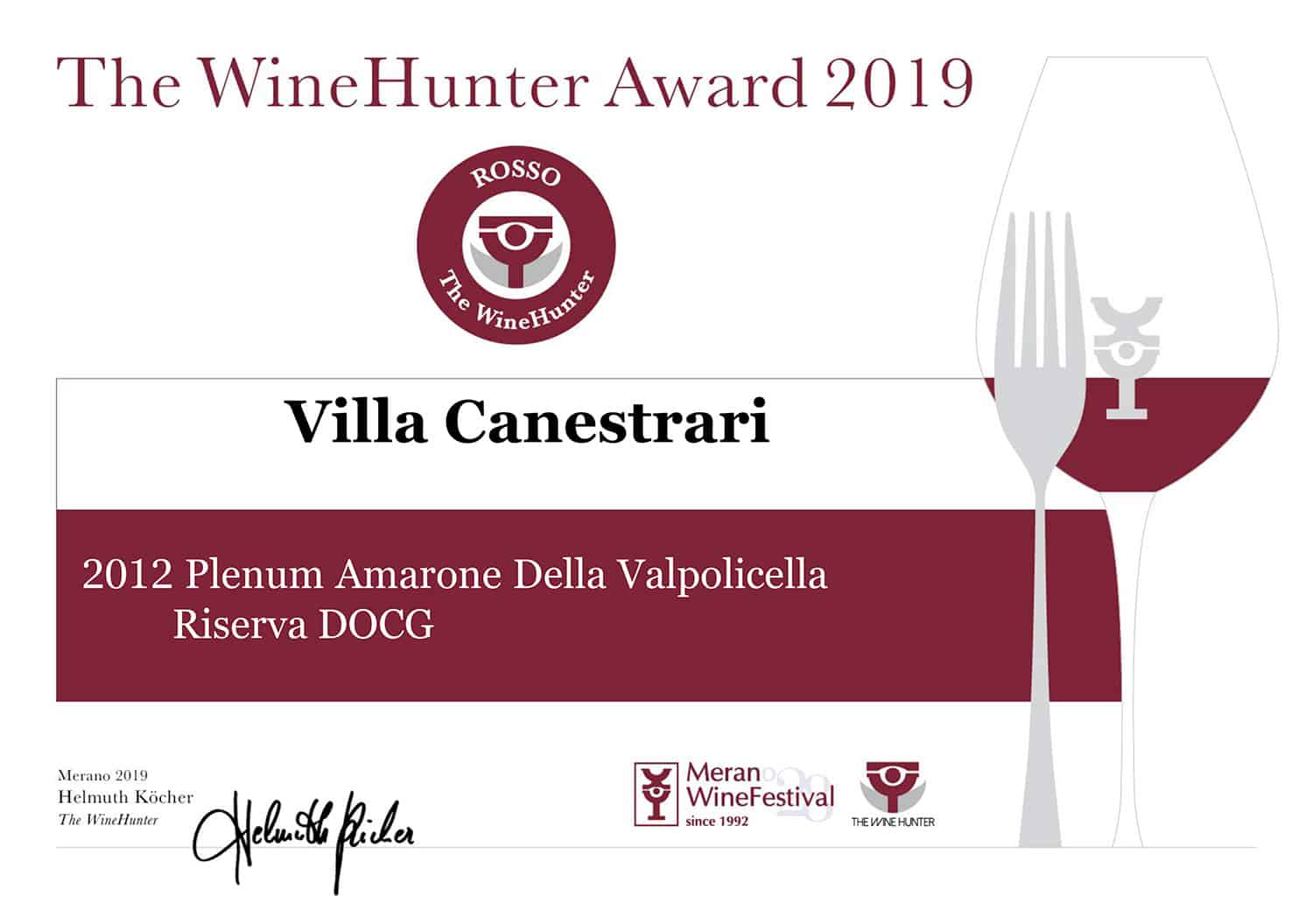 The Wine Hunter Award 2019 - Plenum del 2012